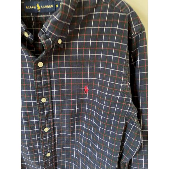 Ralph Lauren Plaid Button Down Shirt Navy Blue Size Medium - Picture 5 of 6